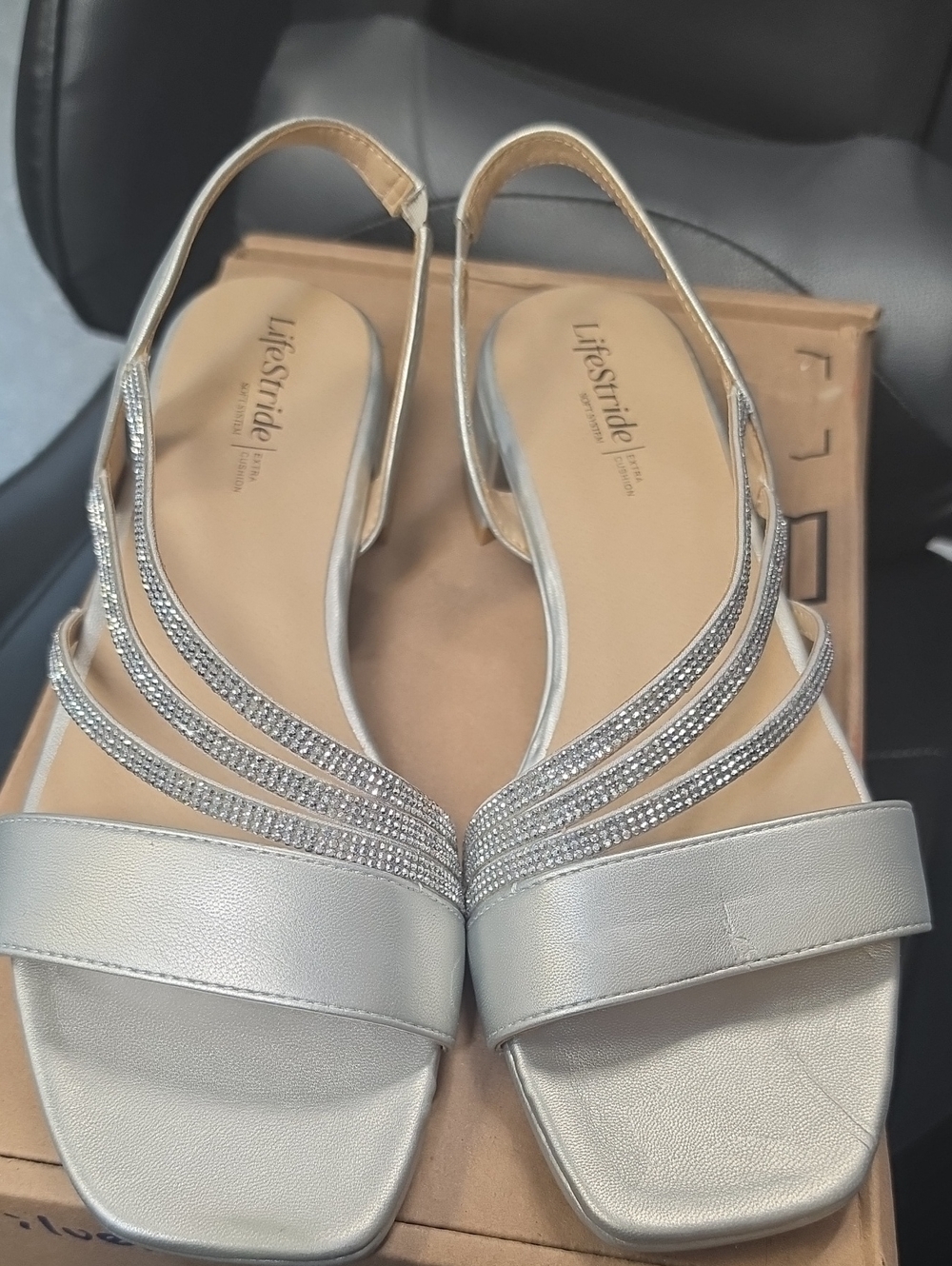Life Stride Silver Crystal-Trim Slingback Sandals